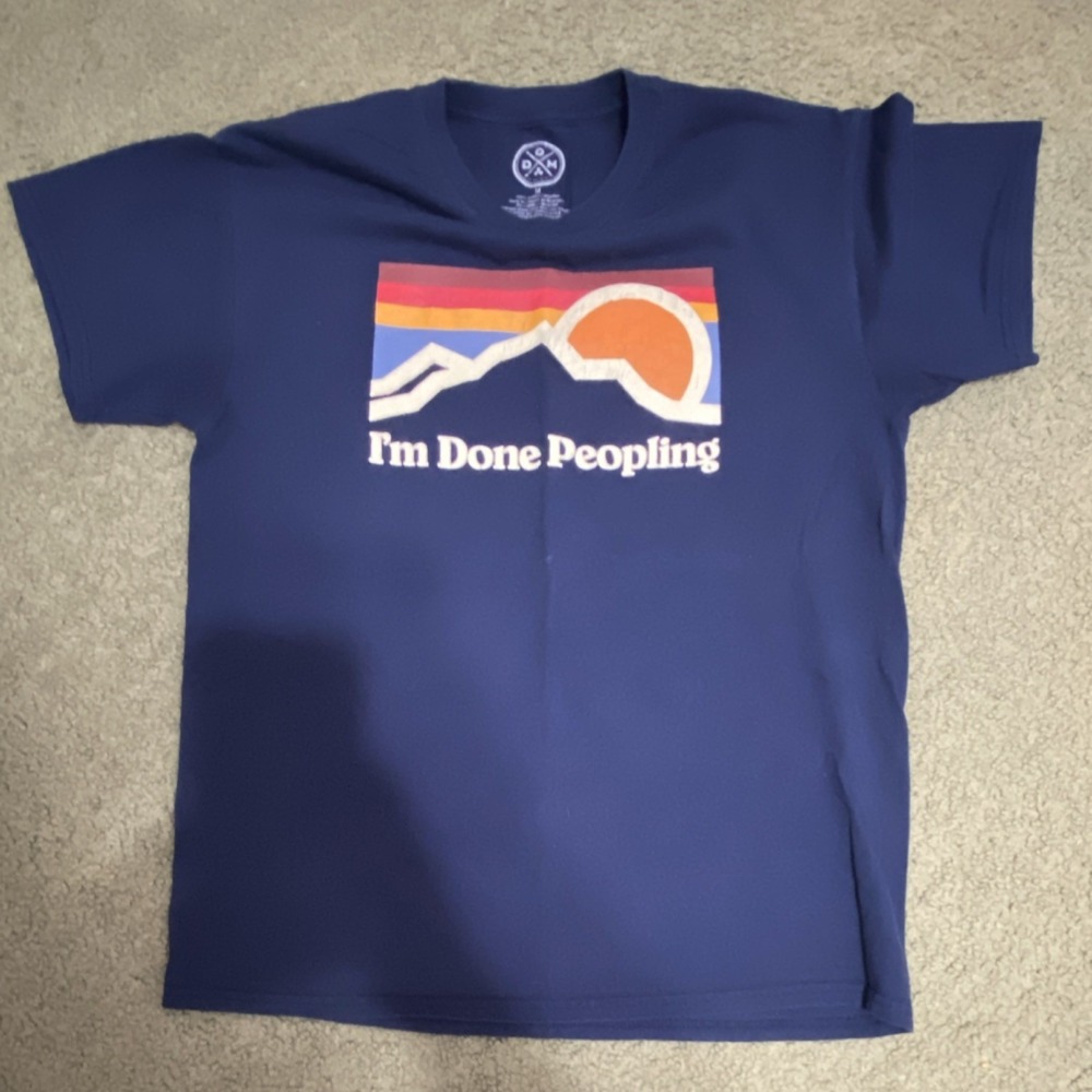 DOM I'm Done Peopling Men's Blue Graphic Crew Neck T-Shirt Size M Short Sleeve